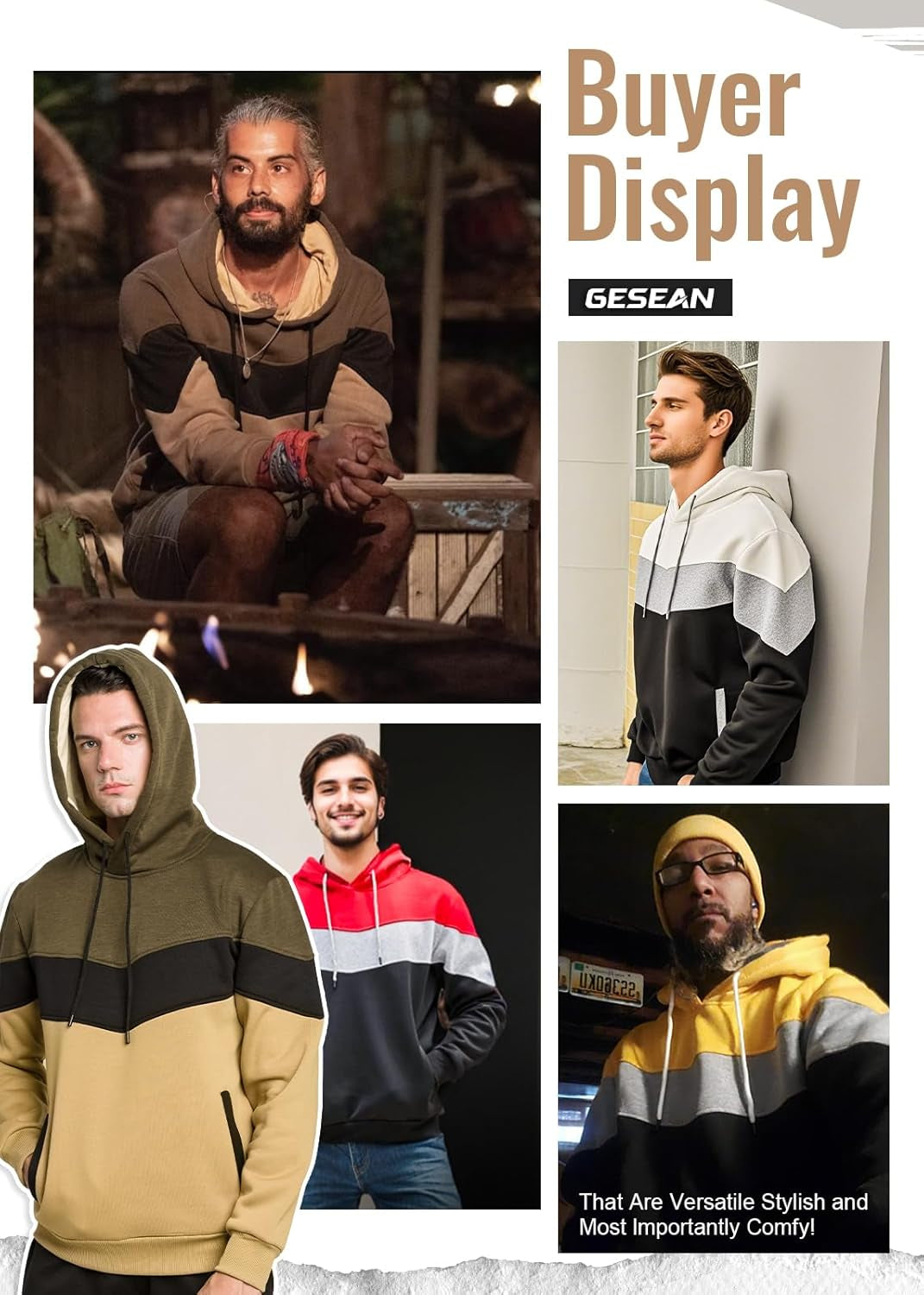 Men'S Novelty Color Block Pullover Fleece Hoodie Long Sleeve Casual Sweatshirt with Pocket