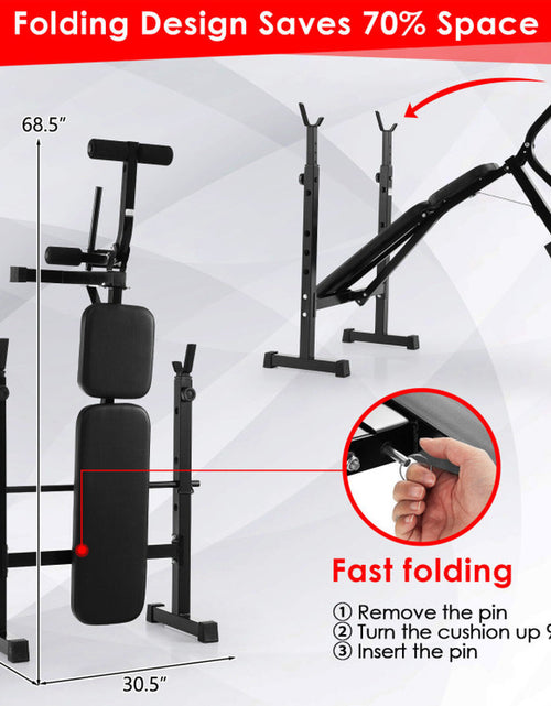 Load image into Gallery viewer, Adjustable Weight Bench and Barbell Rack Set with Weight Plate Post
