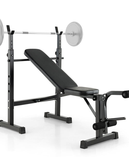Load image into Gallery viewer, Adjustable Weight Bench and Barbell Rack Set with Weight Plate Post
