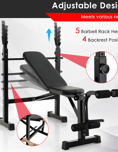 Load image into Gallery viewer, Adjustable Weight Bench and Barbell Rack Set with Weight Plate Post
