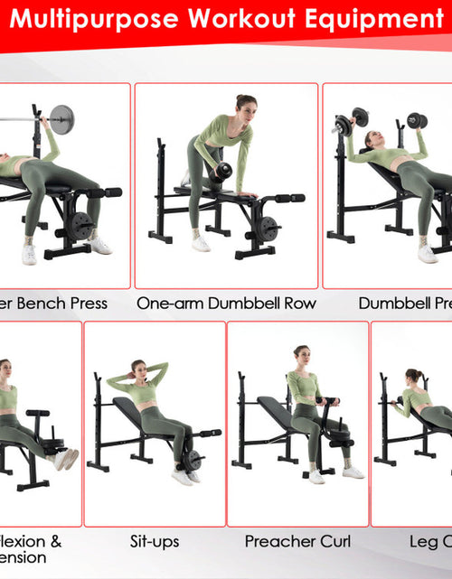 Load image into Gallery viewer, Adjustable Weight Bench and Barbell Rack Set with Weight Plate Post
