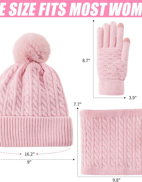 Load image into Gallery viewer, 3Pcs Winter Women Beanie Hat Scarf and Touch Screen Gloves Sets Girls Classic Knit Warm Chunky Fleece Lined Cable Cap
