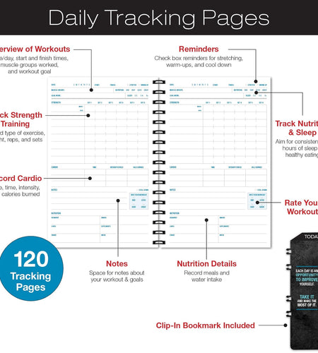 Workout Fitness Journal Nutrition Planners: Clip-In Bookmark, Sturdy Binding, Thick Pages & Laminated Protective Cover (Black & Gold)