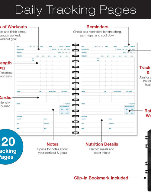 Load image into Gallery viewer, Workout Fitness Journal Nutrition Planners: Clip-In Bookmark, Sturdy Binding, Thick Pages &amp; Laminated Protective Cover (Black &amp; Gold)
