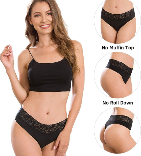 Women'S Thongs Underwear Cotton Seamless Thongs for Women Lace Trim Panties