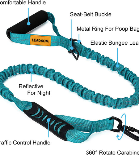 6FT Highly Reflective Heavy Duty Elastic Bungee Medium and Large Dog Leash Shock Absorbing with Comfortable Padded Handle and Traffic Handle Suitable for Training