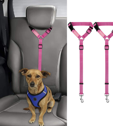2 Packs Dog Cat Safety Seat Belt Strap Car Headrest Restraint Adjustable Nylon Fabric Dog Restraints Vehicle Seatbelts Harness