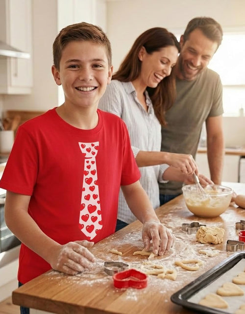 Load image into Gallery viewer, Boys Valentines Day Shirt Red Hearts Tie Toddler Infant Kids T-Shirt
