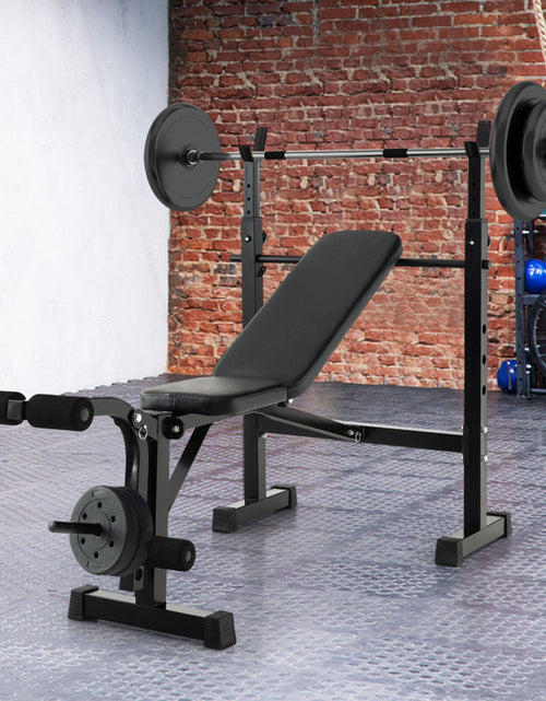 Load image into Gallery viewer, Adjustable Weight Bench and Barbell Rack Set with Weight Plate Post
