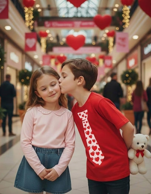 Load image into Gallery viewer, Boys Valentines Day Shirt Red Hearts Tie Toddler Infant Kids T-Shirt
