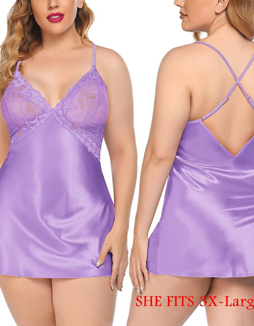 Load image into Gallery viewer, Women Lingerie V Neck Sexy Nightwear Satin Sleepwear Lace Chemise Mini Babydoll Nightgown
