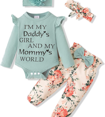 Newborn Infant Baby Girl Clothes Ruffle Romper Toddler Girl Floral Cotton Pant Sets Girls Clothing Outfit